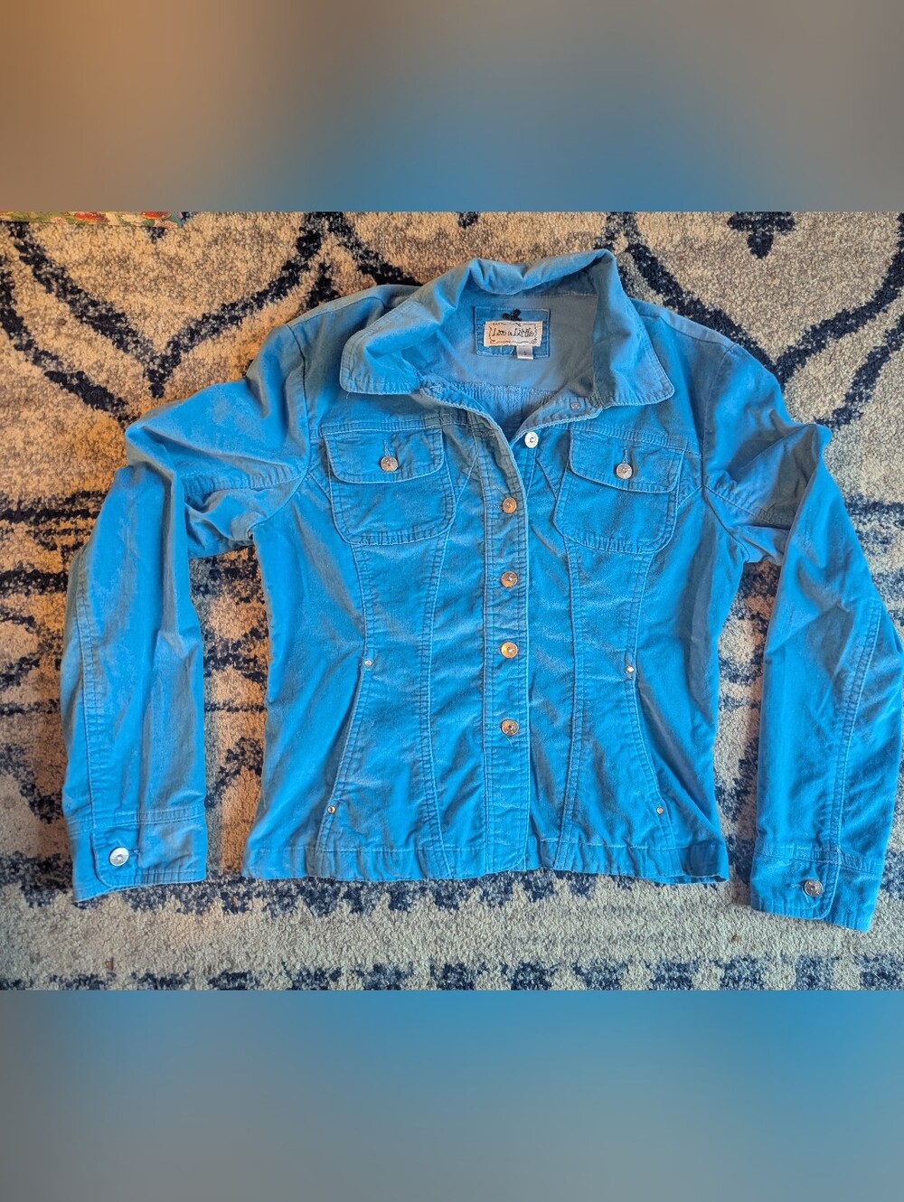 Live A Little Blue Velvet Denim Button Down Jacket Size Small